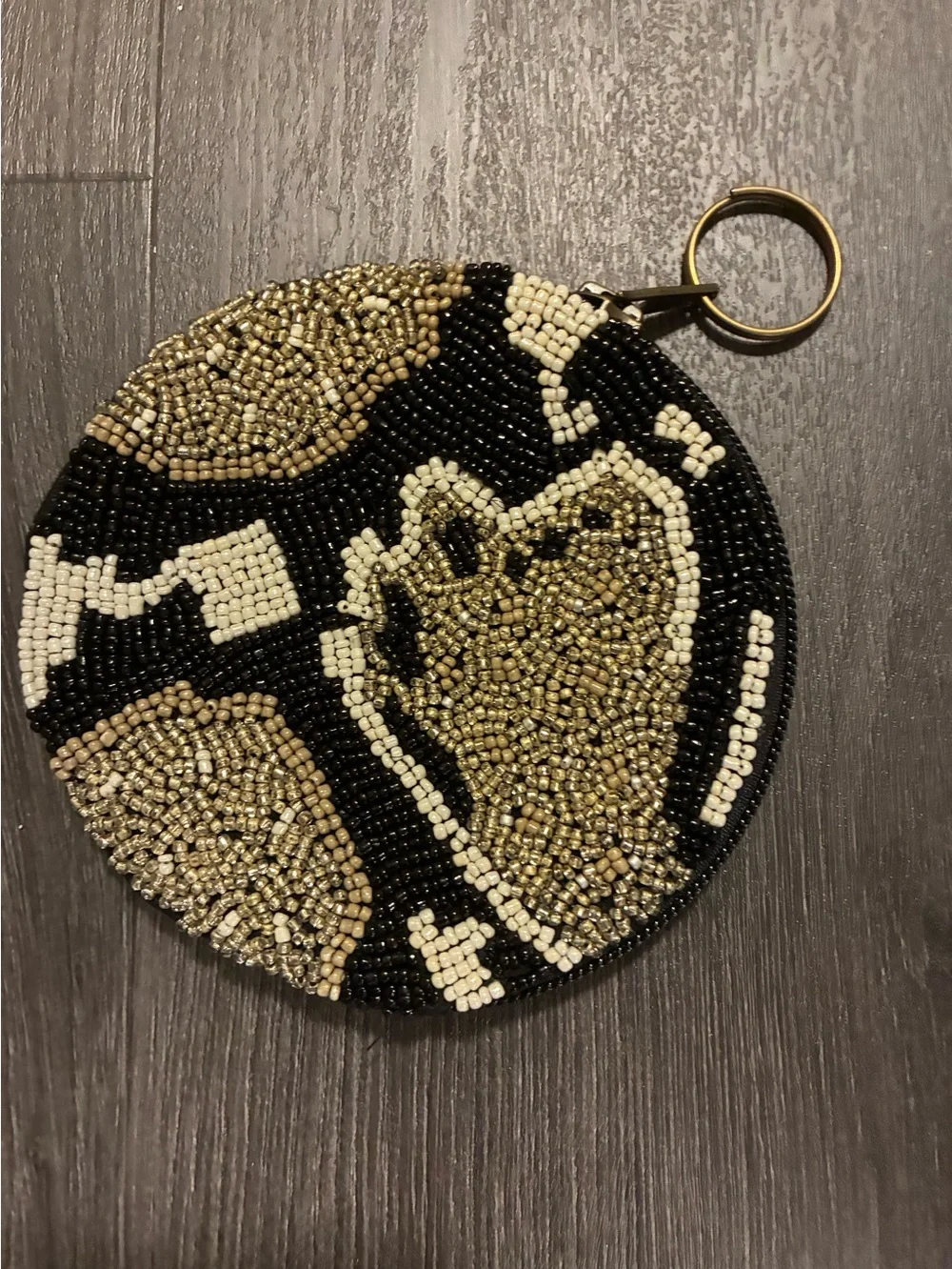Ink + Alloy Beaded Round Coin Purse Keyring - Black, Gold & Cream